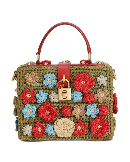 Dolce & Gabbana Red Sac Porté Épaule À Fleurs Appliquées