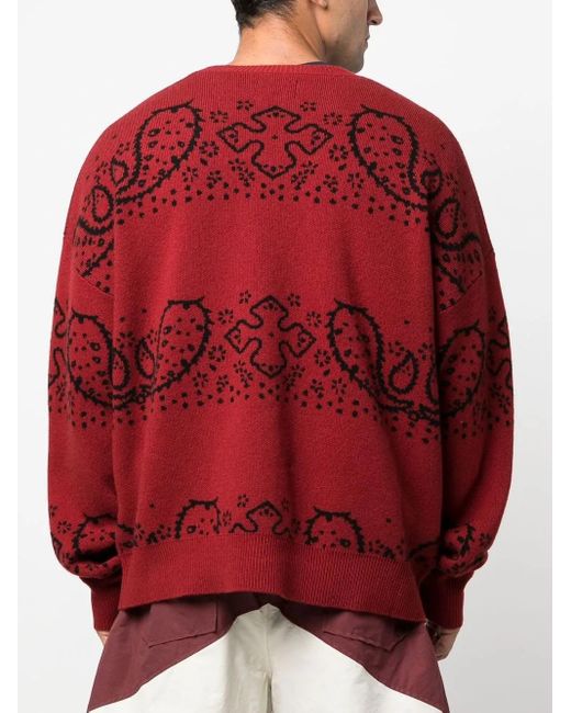 Rhude Red Bandana-Jacquard Cardigan for men