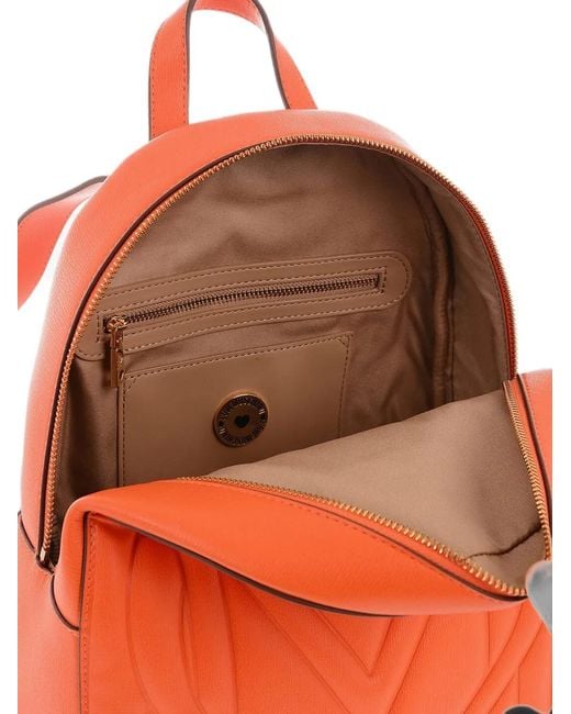 Moschino Orange Logo-Plaque Embossed-Logo Backpack