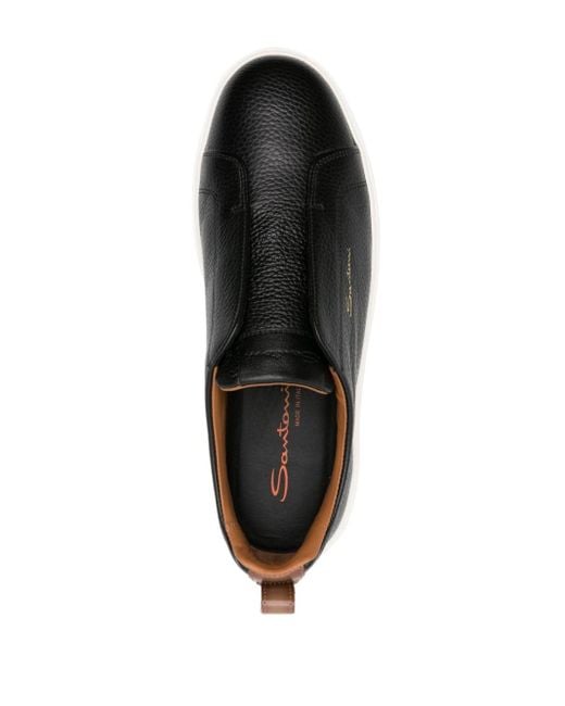 Santoni Black Leather Slip-on Sneakers for men