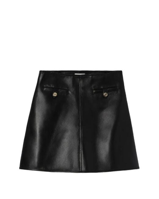 Claudie Pierlot Black A-Line Leather Skirt