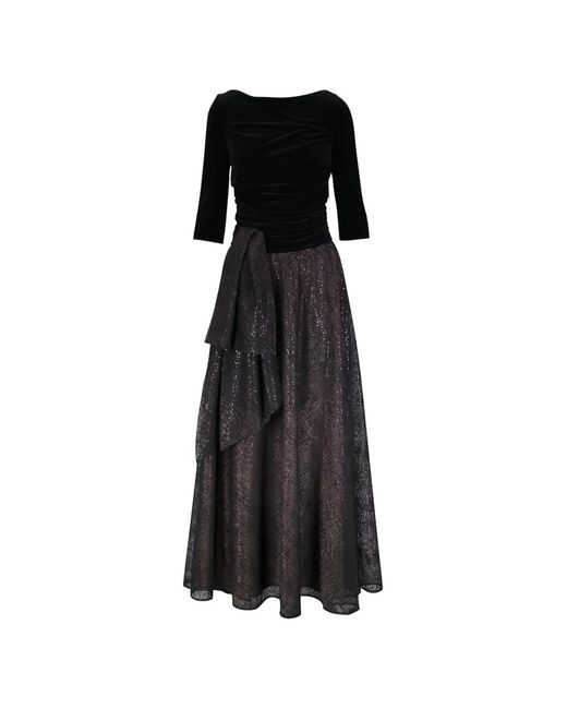 Talbot Runhof Black Ruched-Detail Two-Toned Dress