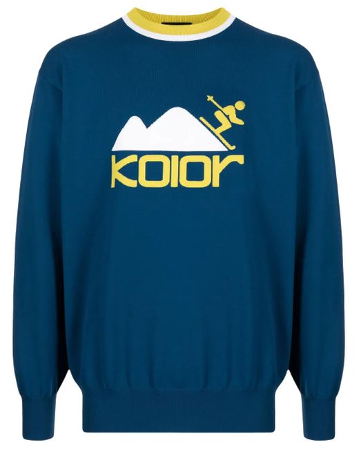 Kolor Blue Intarsia-Knit Logo Jumper for men