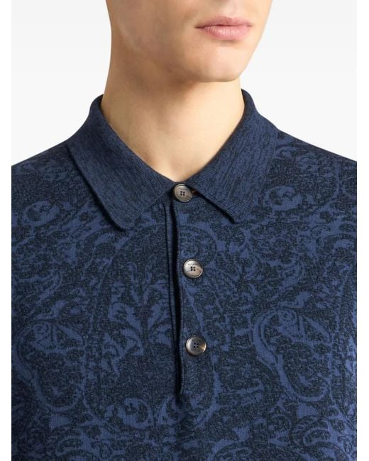 Etro Blue Paisley-Pattern Polo Shirt for men