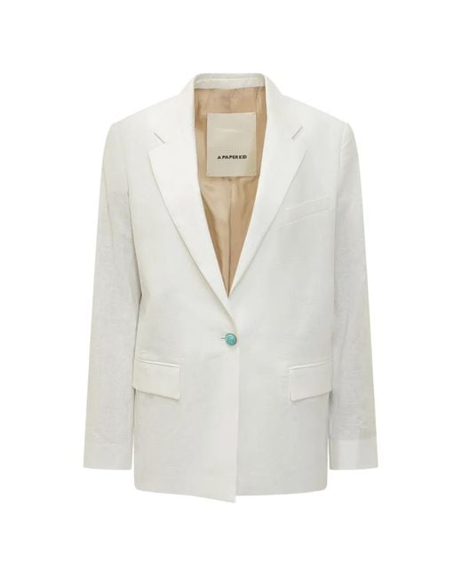 A PAPER KID White Stone Button Linen Jacket