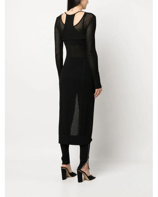 ANDREADAMO Black Semi-Sheer Racerback Knitted Cardigan