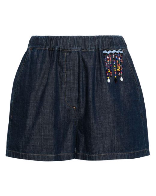 MSGM Blue Bead-embellished Denim Shorts