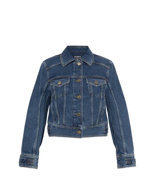 Balmain Blue Logo-Button Denim Jacket