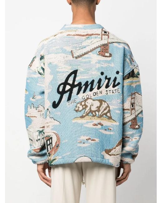 Amiri Blue Logo-Print Drawstring Cotton Jumper for men