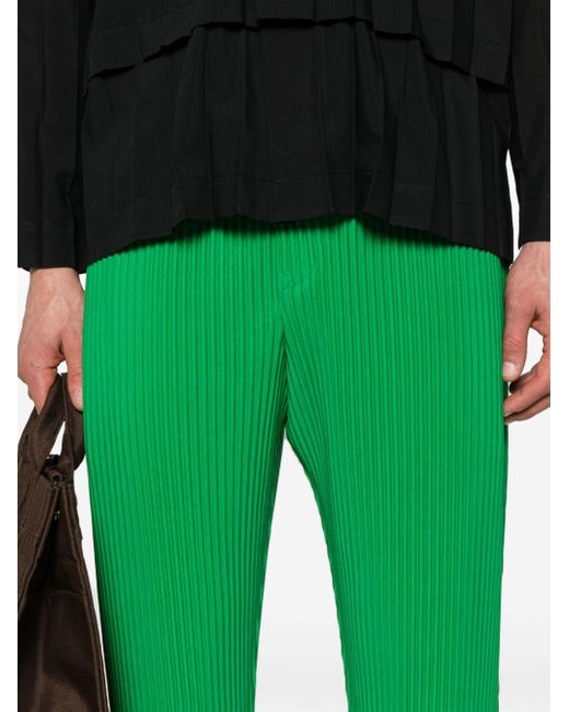 Homme Plissé Issey Miyake Green Pleated Tapered Trousers for men