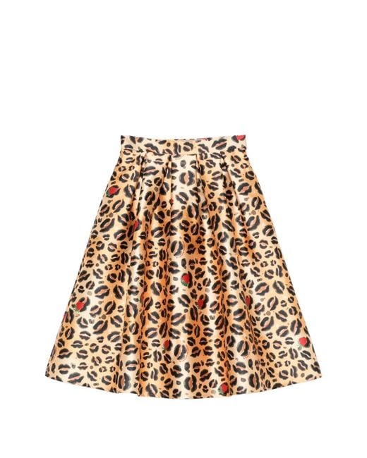 ALESSANDRO ENRIQUEZ Natural Animal-Print Midi Skirt