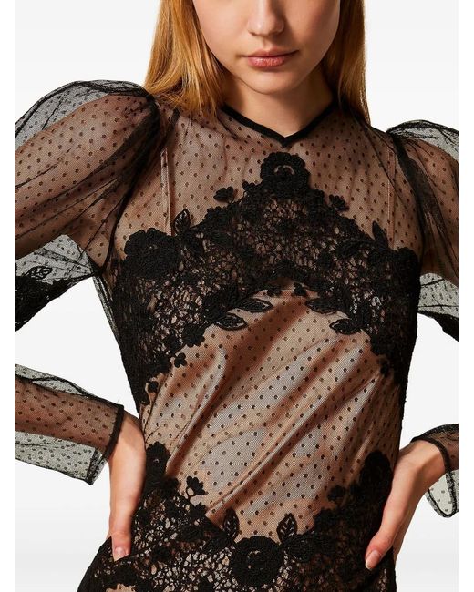 Twinset Black Lace-Detail Tulle Dress
