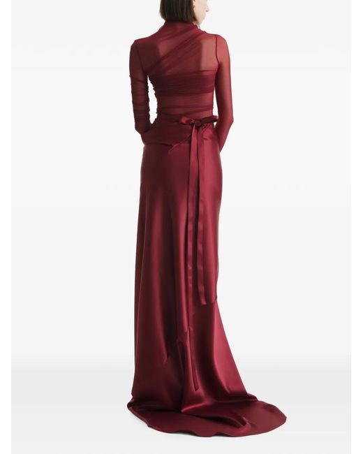 2310 STUDIO Red Jupe Longue En Satin À Détail De Nœud