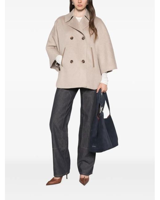 Max Mara Natural Aospite Double-Breasted Cape-Style Jacket