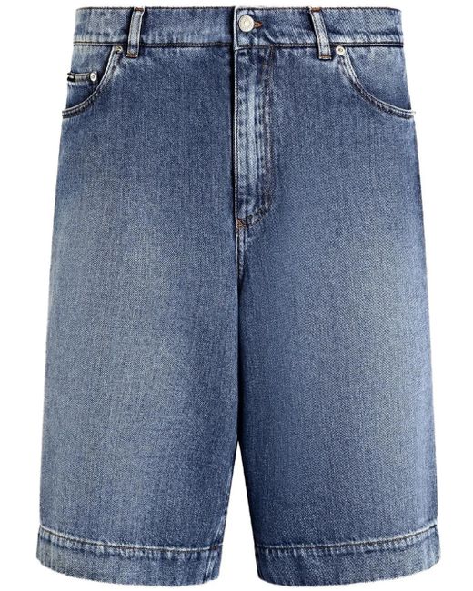 Dolce & Gabbana Blue Logo-Embroidered Denim Shorts for men