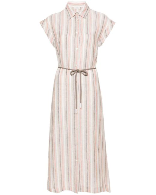 Peserico Natural Striped Linen Midi Shirt Dress