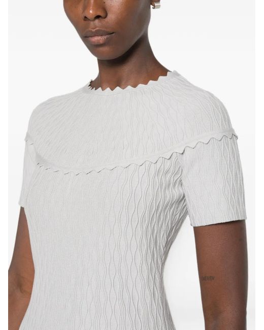 Emporio Armani White Scalloped-Trim Textured-Finish Mini Dress