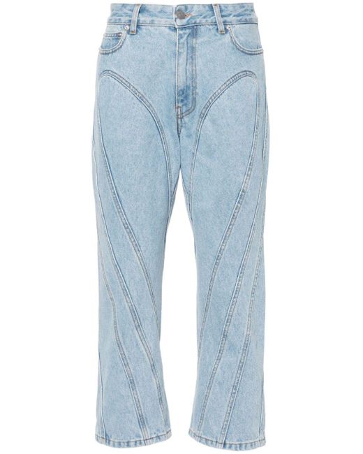 Mugler Blue High-rise Cropped Jeans