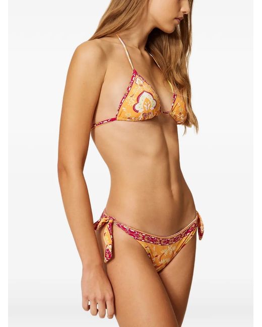 Twinset Pink Bikini Thong With Scarf Print