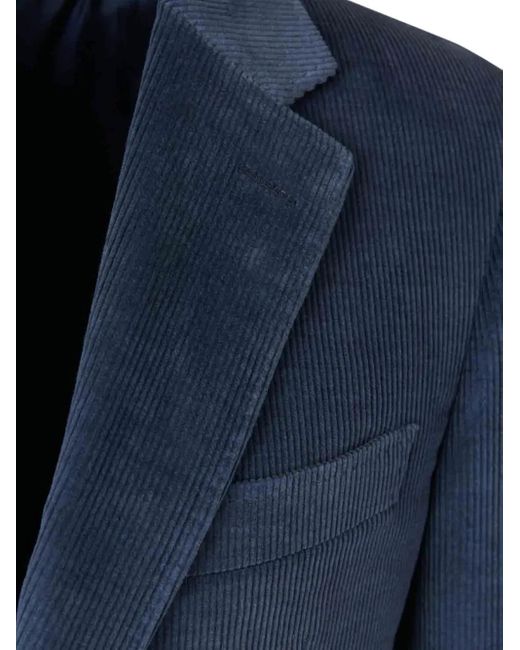 Canali Blue Corduroy Two-Button Blazer for men