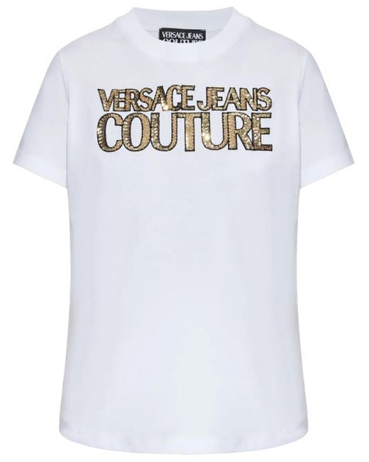 Versace Jeans Couture White Sequin-Embellished T-Shirt