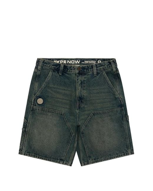 Aape By A Bathing Ape Green Logo-Patch Carpenter Shorts for men