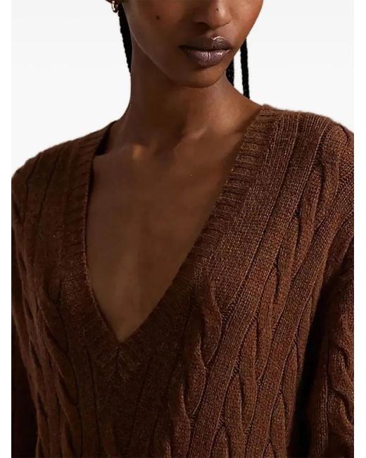 Polo Ralph Lauren Brown Cable-Knit V-Neck Maxi Dress