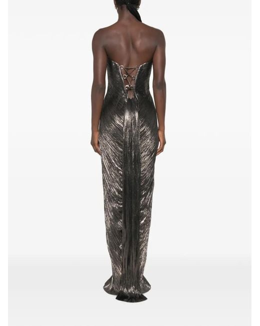Maria Lucia Hohan Black Nadira Metallic-Effect Pleated Maxi Dress