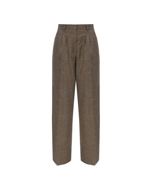 Officine Generale Gray Pleated Wide-Leg Trousers