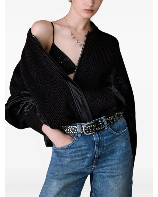 Liu Jo Black Knit Bomber With Nylon Inserts