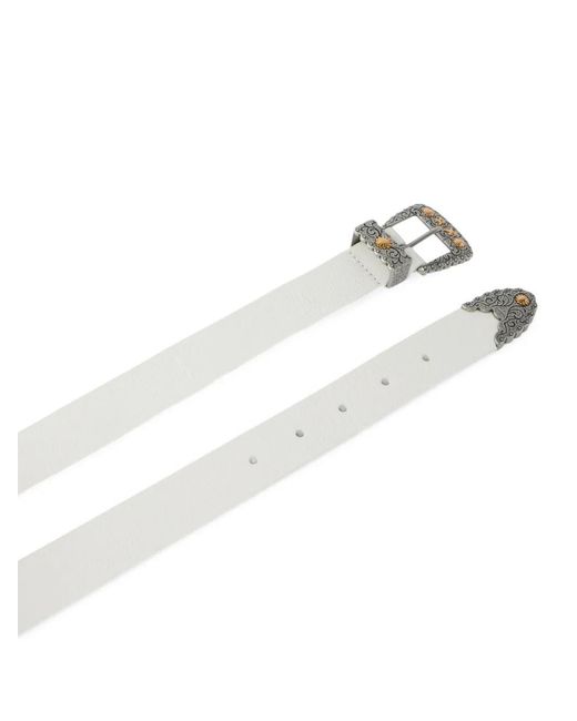 Pinko White Shiny Leather Belt With Metallic Finishes