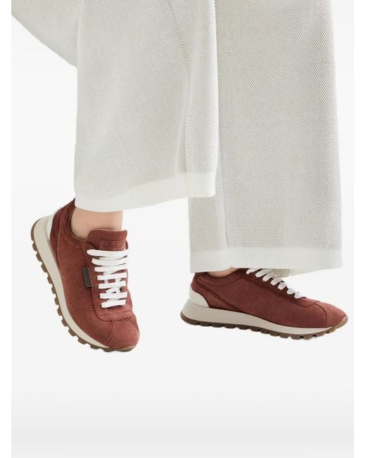 Brunello Cucinelli Brown Lace-Up Suede Sneakers