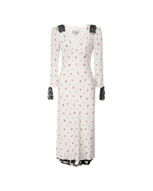 POST MERIDIEM White Lace-Trimmed Floral-Print Midi Dress