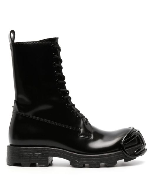DIESEL Black D-hammer-leather Boots With Oval D Toe Guard for men