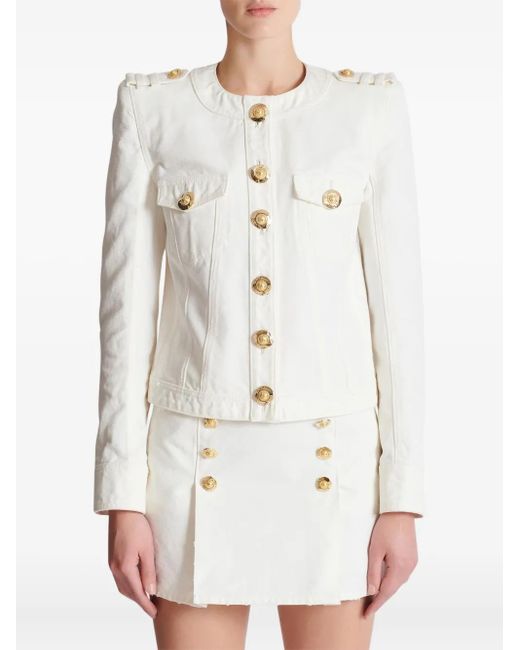 Balmain White Canvas Cropped Jacket