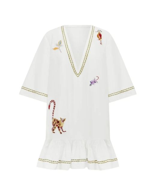 ALÉMAIS White Camelia Embroidered Ruffled Dress