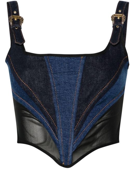 Haut corset en jean Versace en coloris Blue