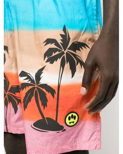 Barrow Blue Palm-Tree Print Bermuda Shorts for men