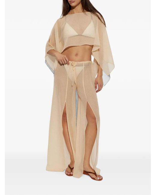 Balmain Natural Monogram-Pattern Cropped Poncho
