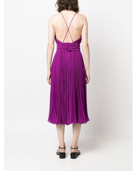 Max Mara Purple Pleated Belted Midi Dress