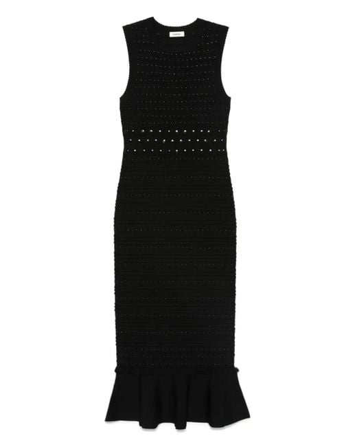 Sandro Black Textured-Knit Flared Midi Dress