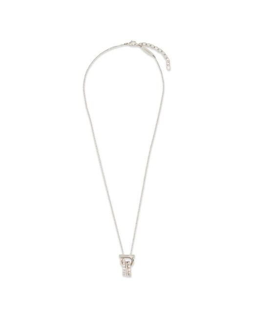 Ferragamo White Gancini Pendant Necklace With Crystal Rings