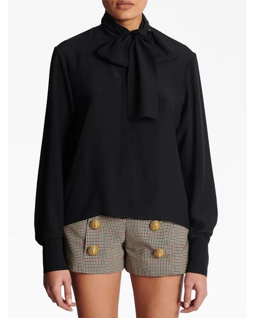 Balmain Black Bow-Detail Buttoned Blouse