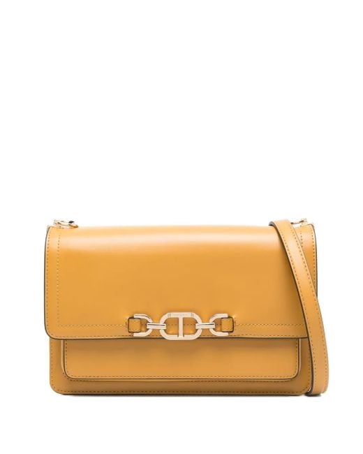 Twinset Orange Chain-Link Flap Satchel