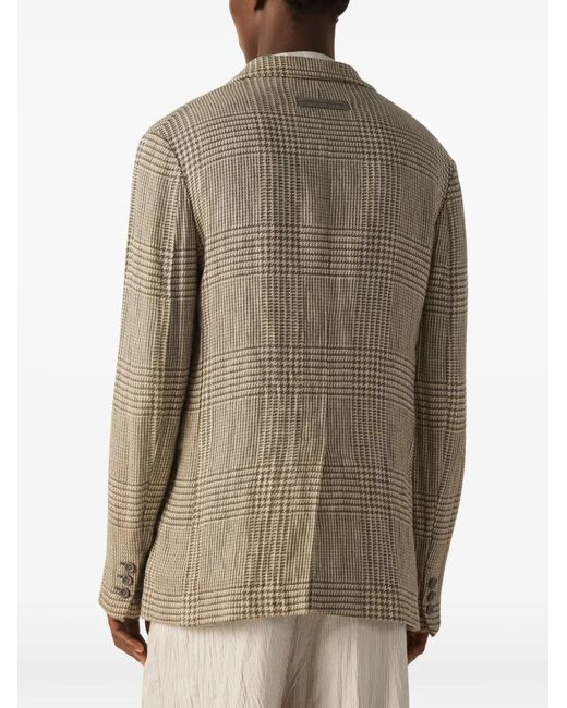 Zegna Gray Crossover-Check Single-Breasted Linen Blazer for men