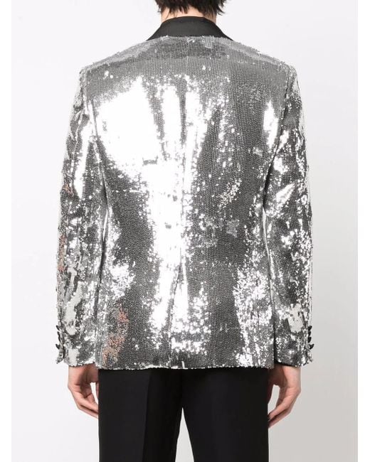 Philipp Plein Gray Sequin-Embellished Single-Breasted Blazer for men