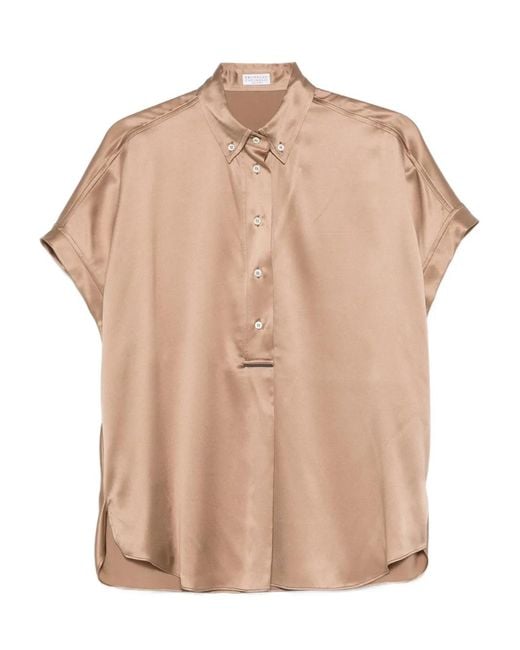Brunello Cucinelli Natural Buttoned Silk Top