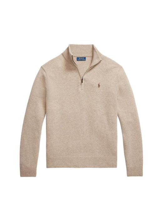 Polo Ralph Lauren Natural Quarter-Zip Embroidered-Logo Sweater for men