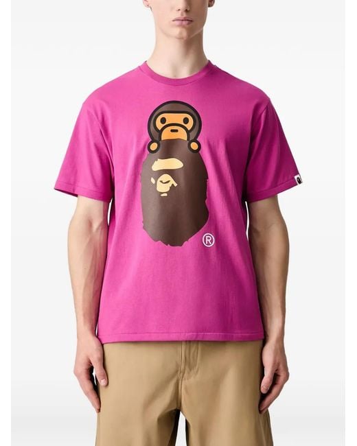 A Bathing Ape Pink Milo Graphic-Print T-Shirt for men