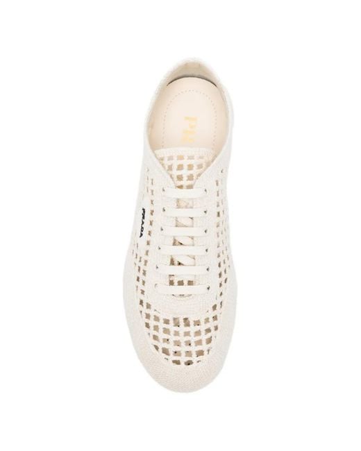 Prada White Collapse Woven Low-Top Sneakers